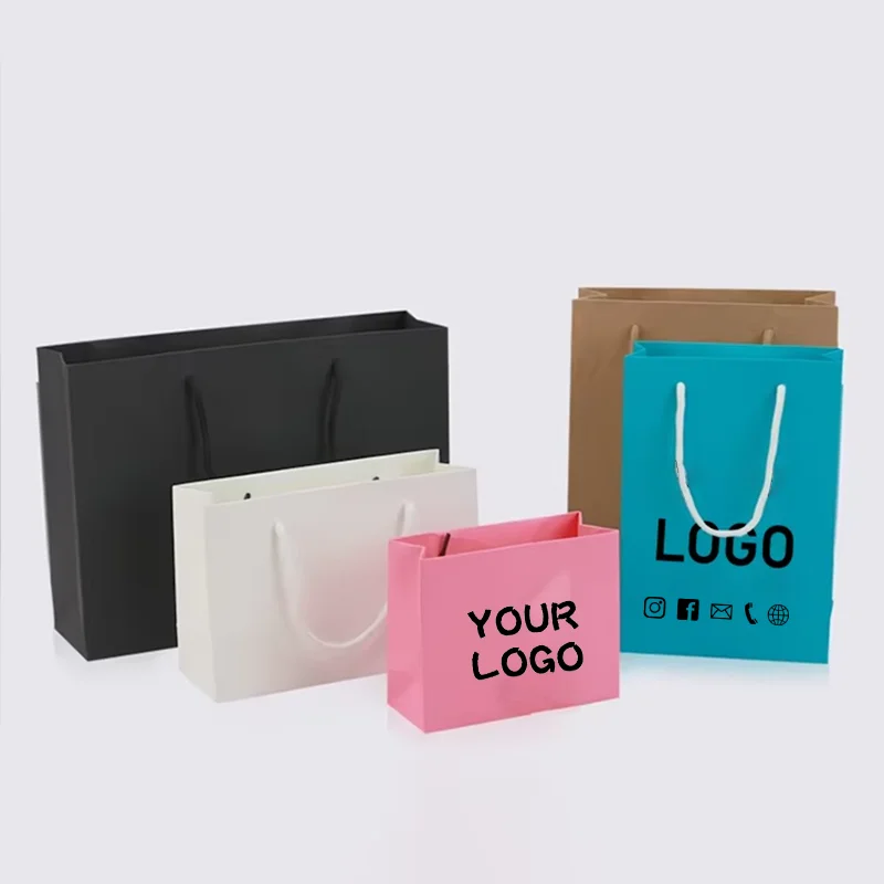 

20 colorful paper bags, clothing gift tote bags, commonly used for shopping events, customizable with printed logos