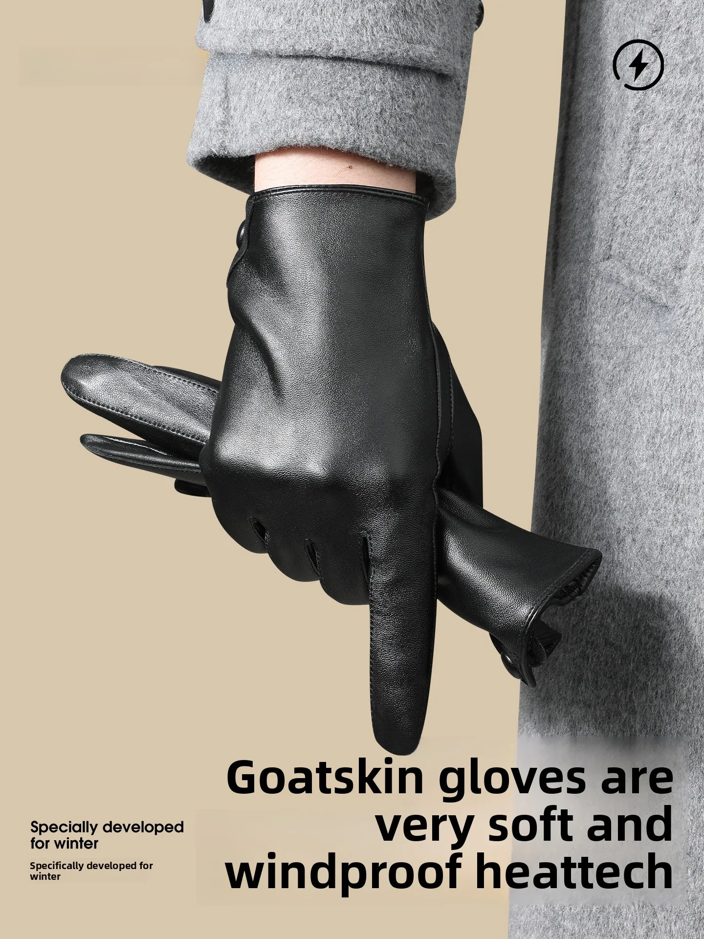 羊皮手袋-メンズ-冬用-オートバイ乗車用-防風-暖かいフリース裏地付き-タッチスクリーン対応-レザーグローブ-運転用