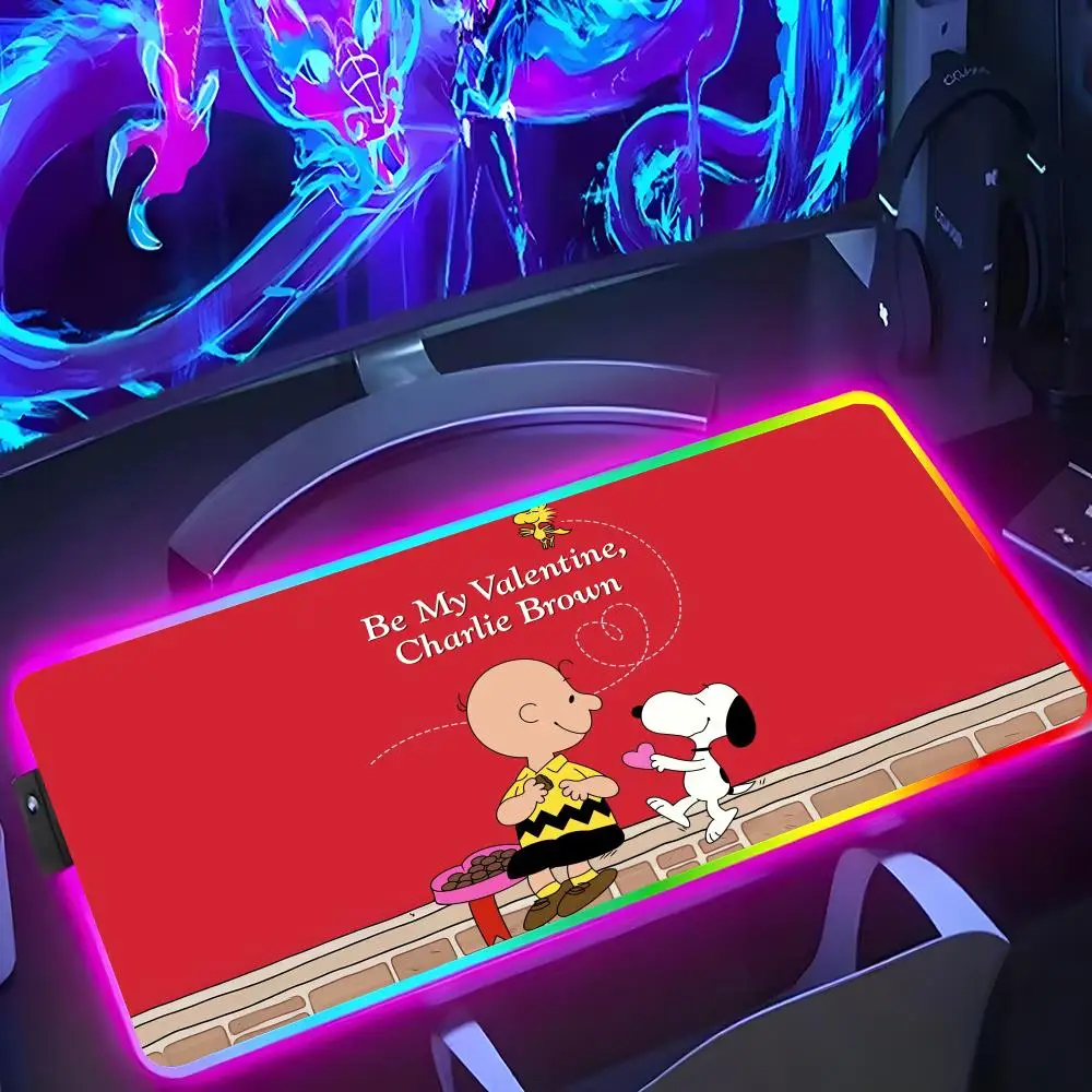 

Anime Cute S-Snoopys Dog Mouse Pad RGB Luminous 900X400mm Large Table Mat Non-slip Extra Large Game Office Mouse Pad