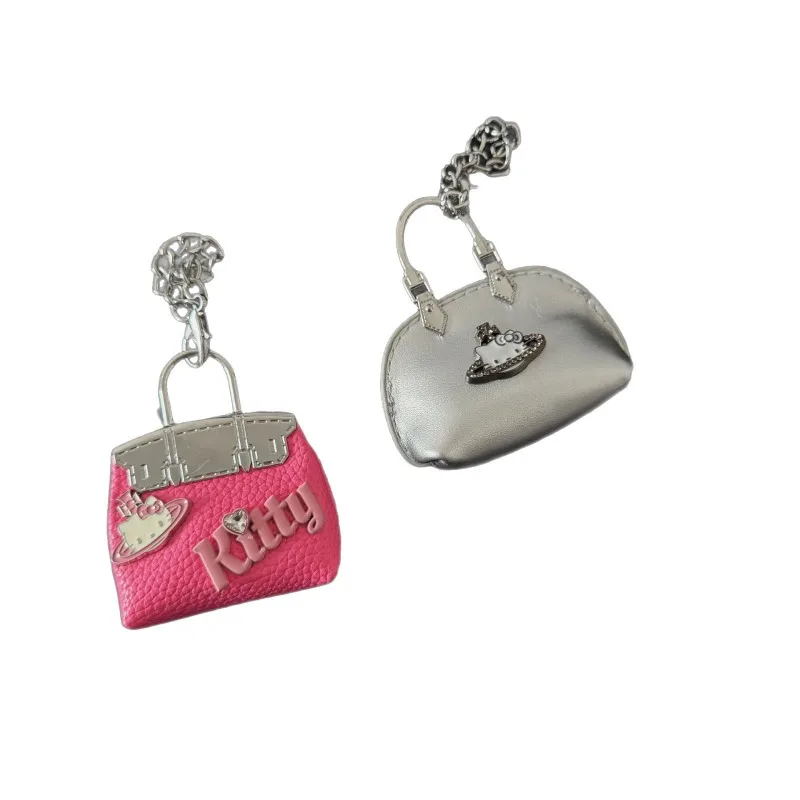 Kawaii Sanrio Anime Hello Kitty Bag Pendants Cute Cartoon PU Keychains Decorative Lovely Doll Birthday Toys for Girls Boys