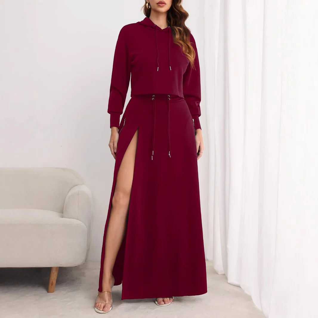 Skirt Set Two Piece Sets Women Dress Sets Full Sleeve Hoodies Sweatshirts Long Skirts A Line Elegant Work High Waist Streetwear image 4
