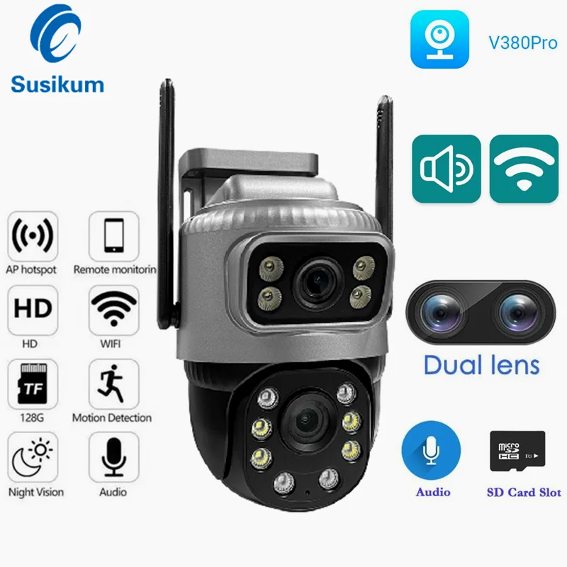 

V380 Pro CCTV Camera Dual Lens PTZ camera WIFI 4MP Wireless Outdoor Surveillance Security Camera Waterproof IP66