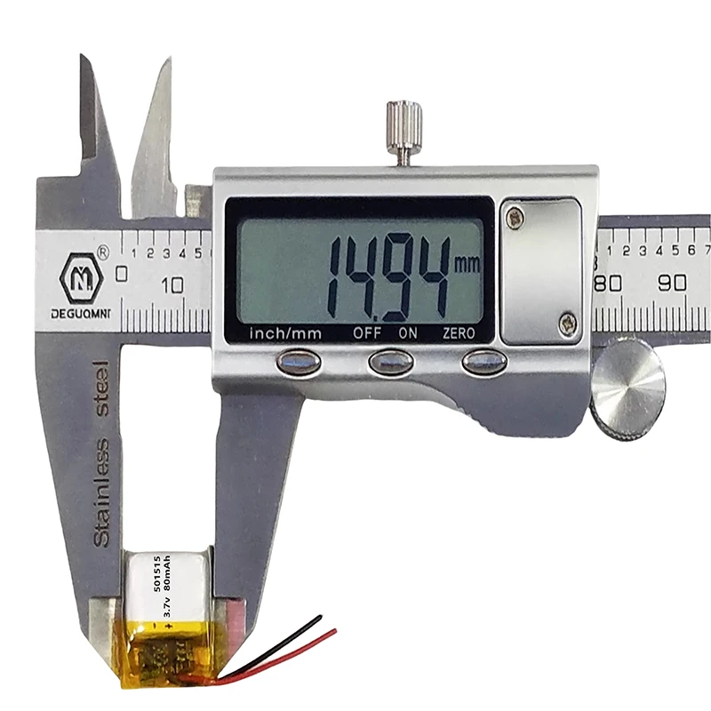 501515 3.7V 80mAh Li-ion Polymer Battery Durable Rechargeable Cell for Wearables, Portable Electronics, DIY Projects