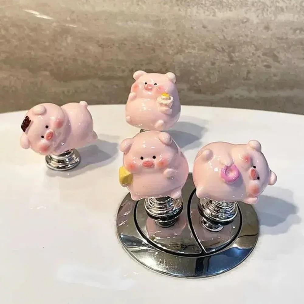 2pcs Cute 3D Pig Toilet Presser Long Nail Protector Multi-useful Toilet Press Button Home Decor Water Tank Buttons Bathroom