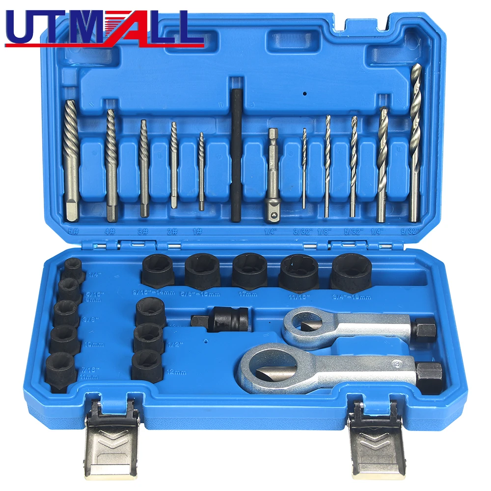 28Pcs Damaged Nut Screw Remover Set Broken Nut Bolt Extractor Rust Nut Screw Removal Tools Kit Stuck Nut Bolts Extractor