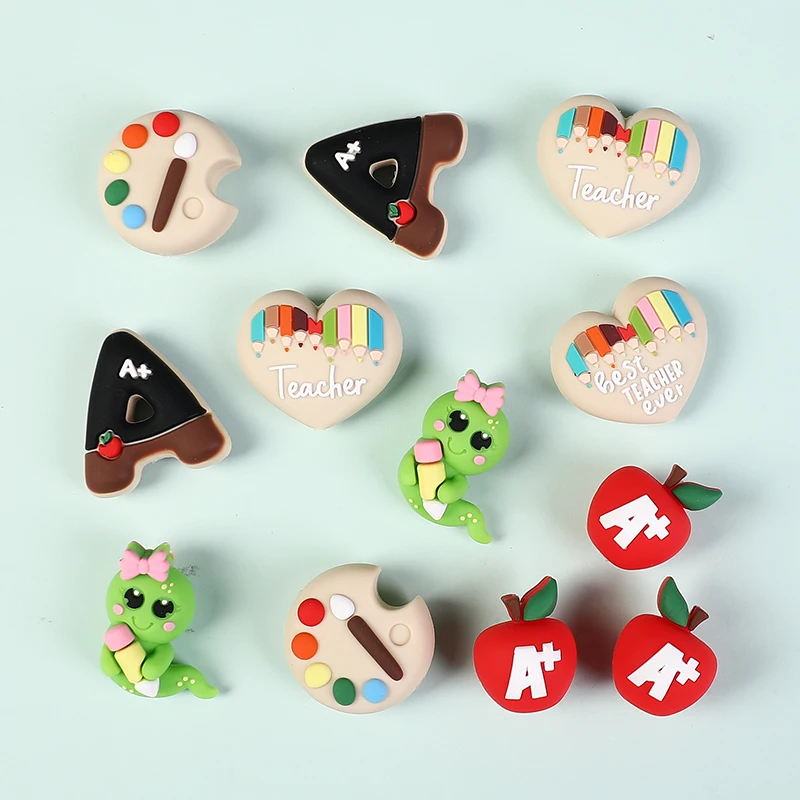 5Pcs 3D Teacher's Day Theme Silicone Focal Beads For DIY Handmade Jewelry Making Beads Pen Keychain Bracelet Decorative Accessor