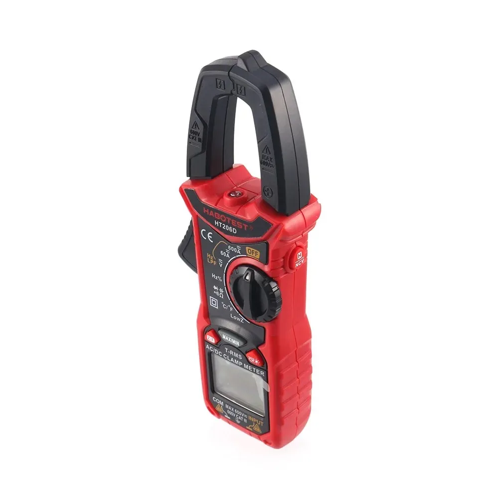 

1pc HABOTEST HT206D Digital Clamp Meter 6000 Counts Duty DC AC Voltage Resistance Continuity Frequency Capacitance True RMS NCV