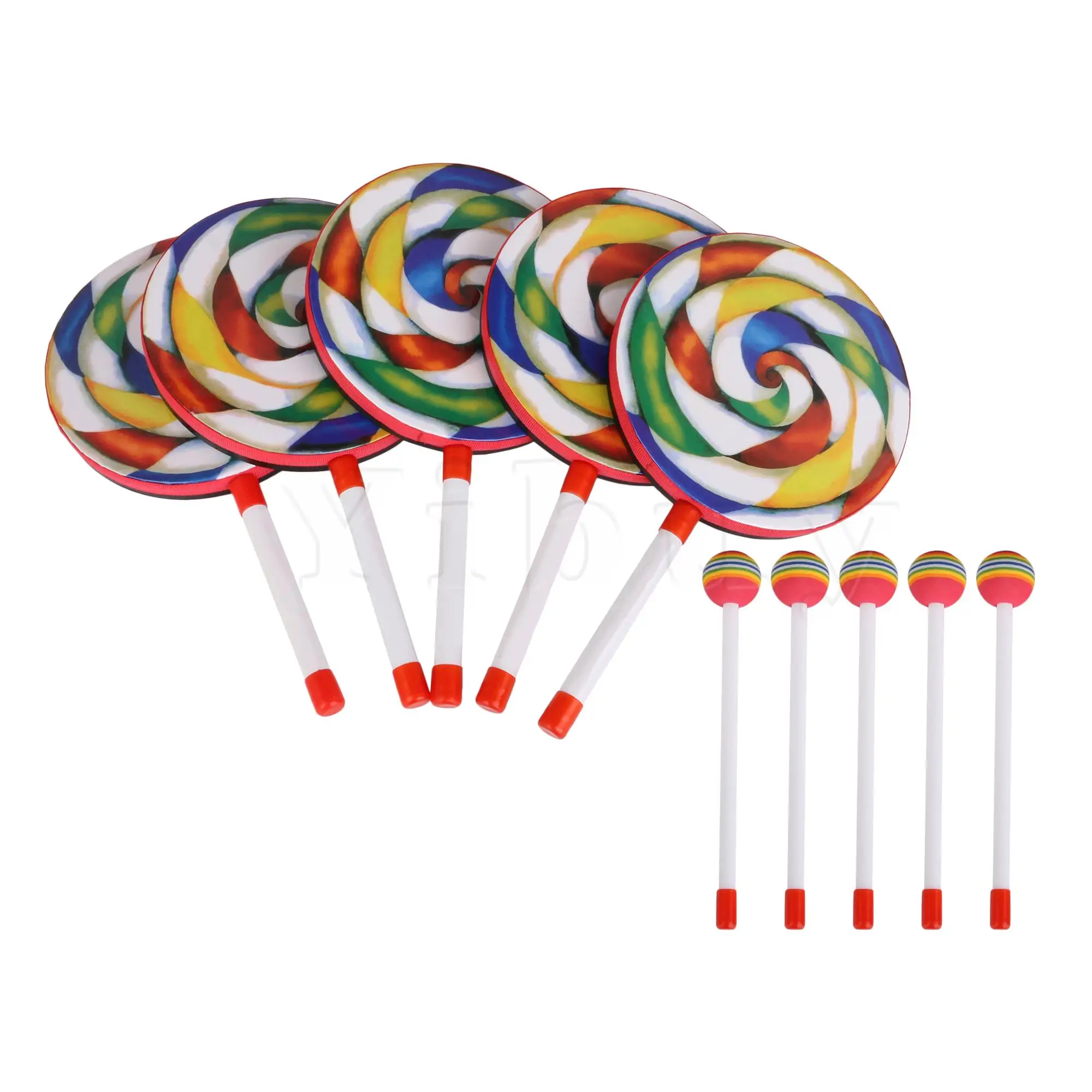 5 Pcs Lollopop Shape Multicolor Hand Drums Musical Exploratory Tools