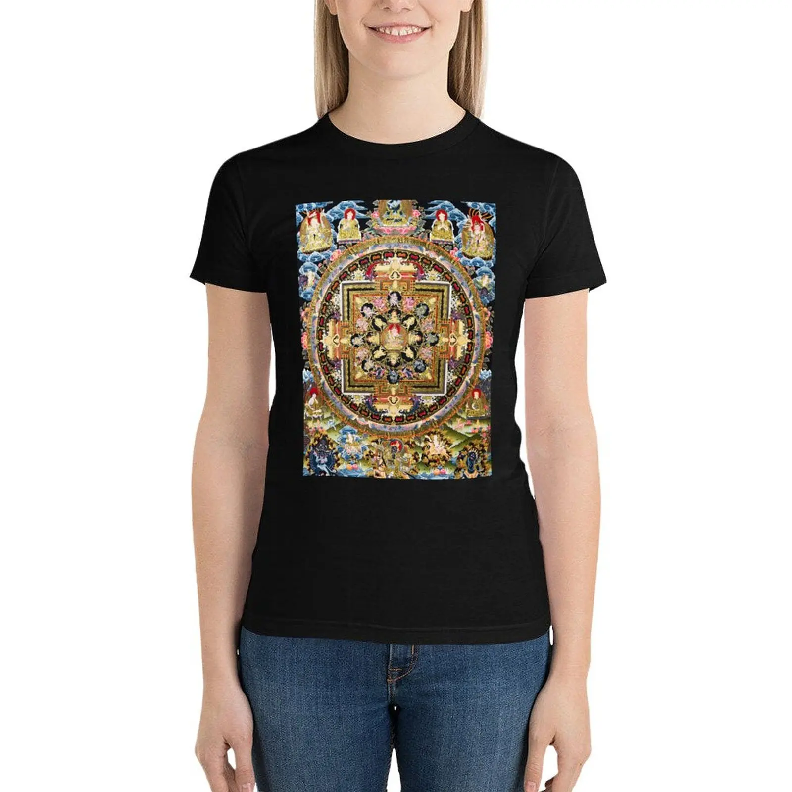 Mandala 85 Pink Gold Blue Mandala T-Shirt summer clothes vintage clothes cute tops tight shirts for Women