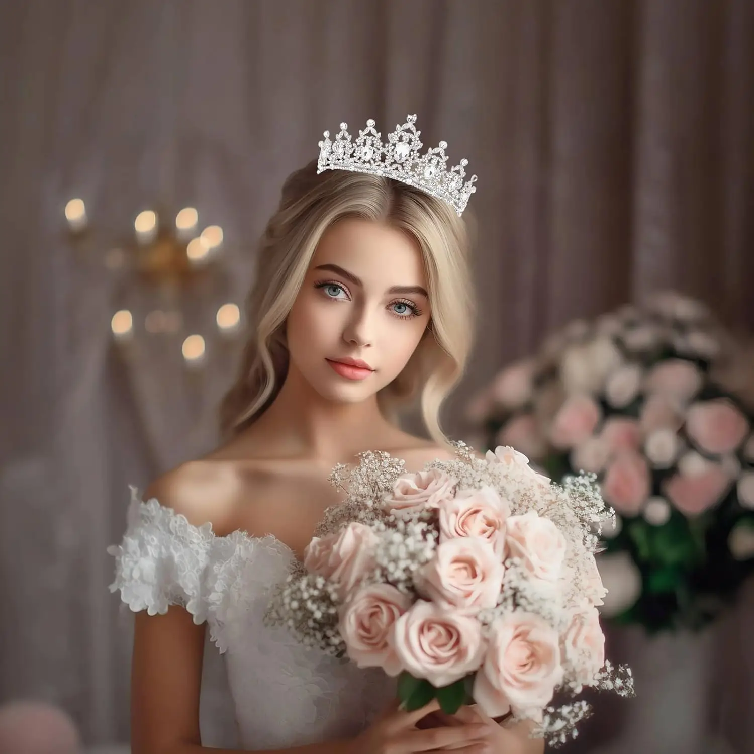 Barocke Strass-Geburtstagskönigin-Schärpe mit Krone und Tiara für Frauen und Mädchen, Stirnbänder, Schärpe mit Anstecknadel, Happy Birthday Party – Detail 7