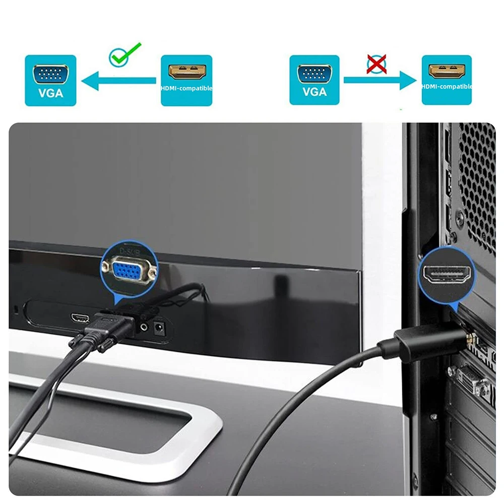 1.8 متر/6FT HDMI-متوافق مع محول VGA كابل محول أحادي الاتجاه للكمبيوتر المكتبي والكمبيوتر المحمول إلى شاشة VGA العارض HDTV #2