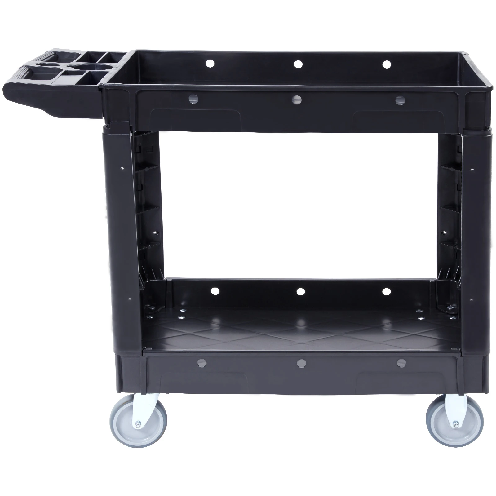 SucceBuy550LBS Utility Service Cart Plastic Rolling Hand Cart with 360° Swivel Wheels 2 Lipped Shelf for Warehouse Garage Office