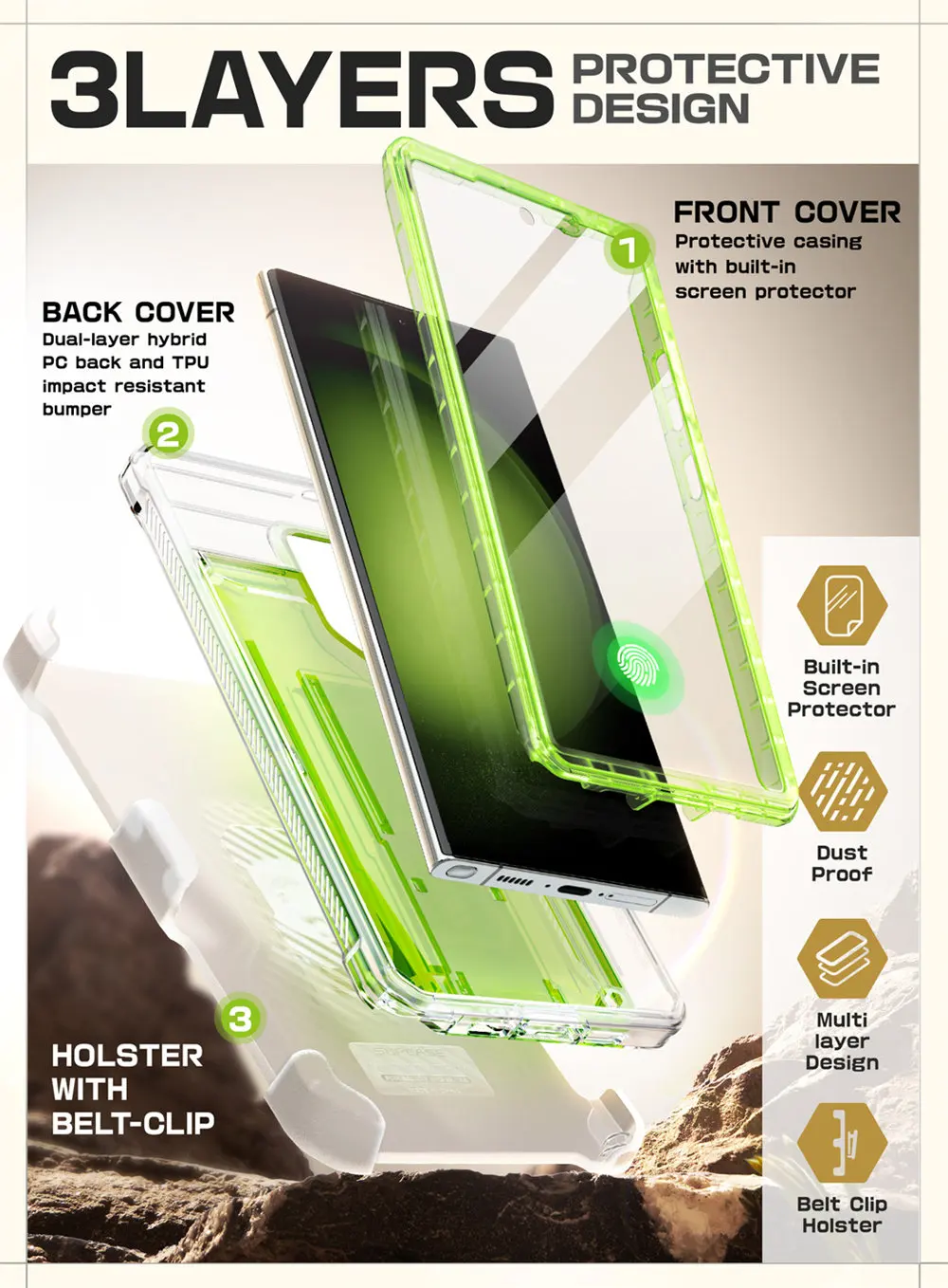 SUPCASE For Samsung Galaxy S24 Ultra Case UB Pro Full-Body Dual Layer Rugged Belt-Clip Phone Case with Built-in Screen Protector