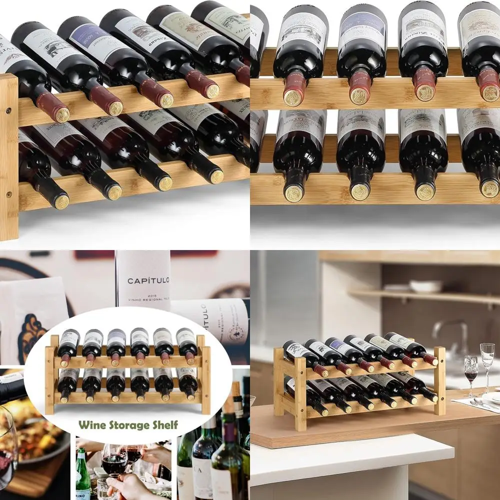 

Отдельно стоящая бамбуковая винная стойка: двухуровневая витрина для дома, кухни или бара