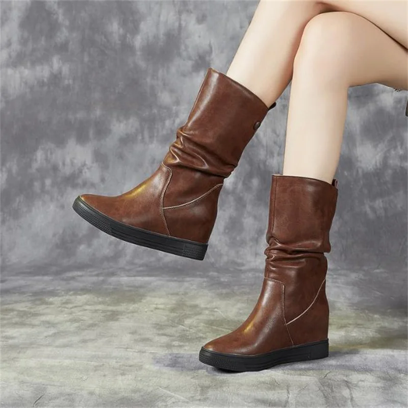 Retro Style Women dermis Knee High Boots Fashion Knight Long Boots Square Heels Autumn Winter Ladies boots