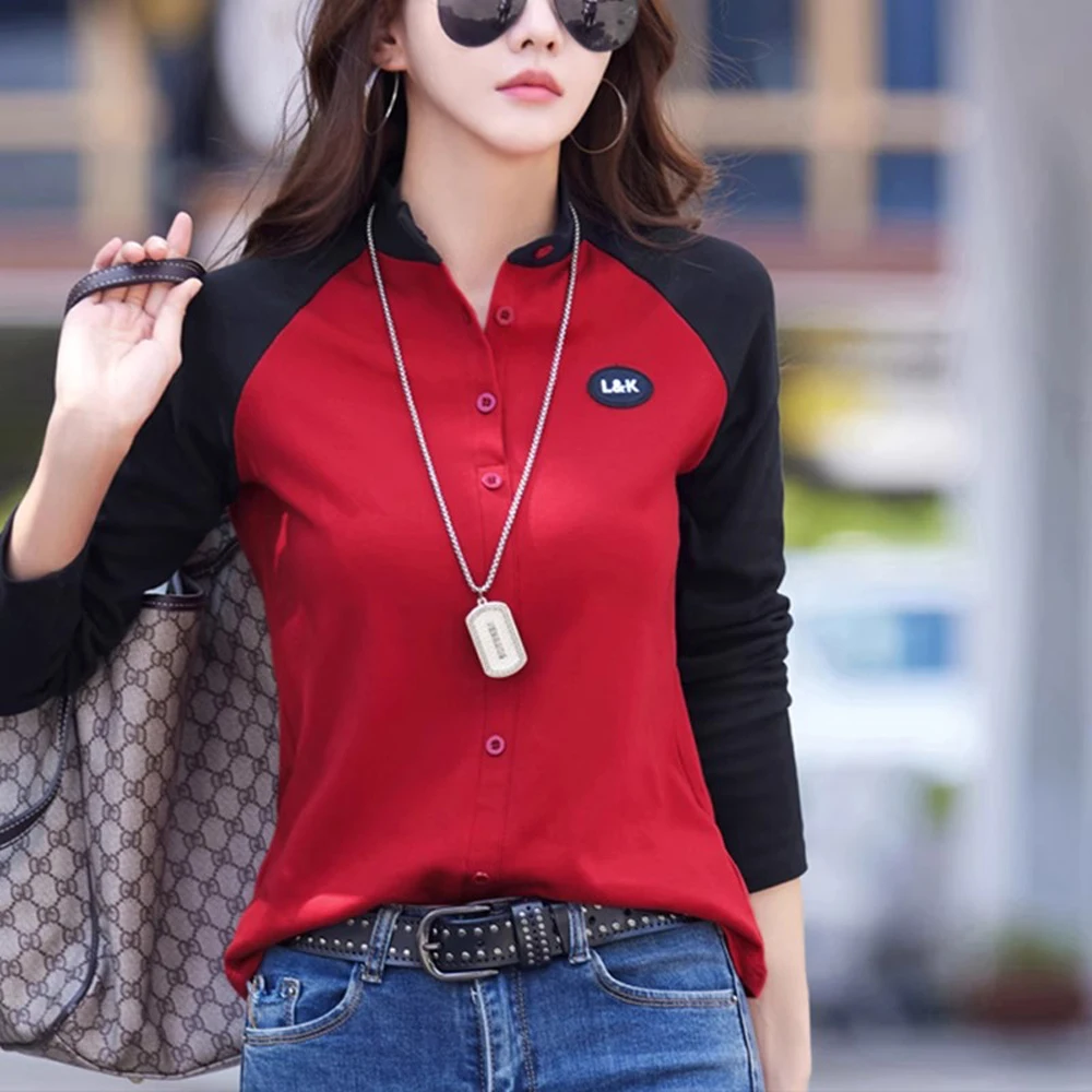 Korean style stand up collar long sleeved T-shirt for women\'s autumn new high-end fashion light luxury pure cotton casual top