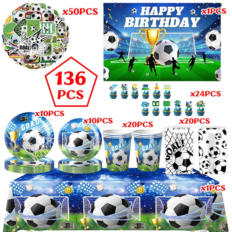 NEW Soccer Birthday Decorations Ballons Tableware Plates Cup Napkin Tablecloth Banner Gift Bag Football Theme Party Supplies Boy - view 2