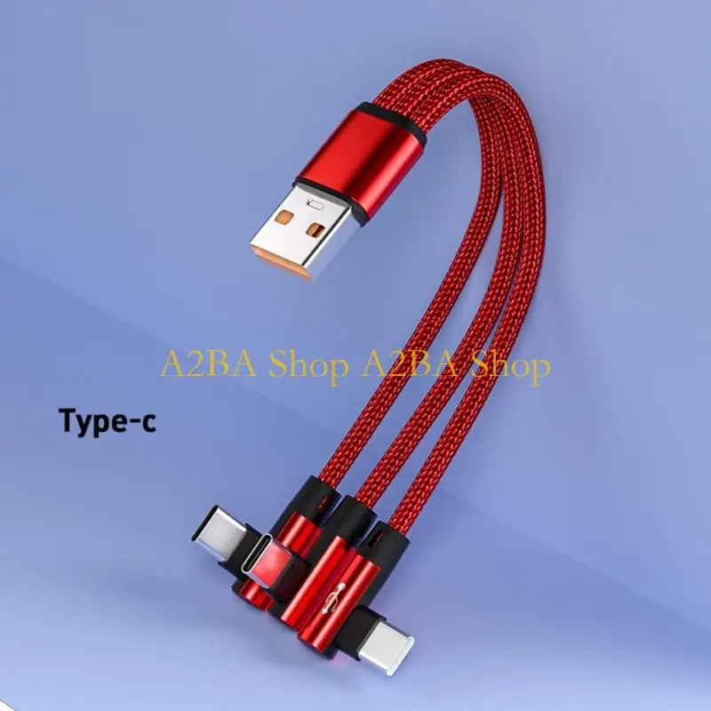 A2BA 3-in-1 USB-A to Type C Charging Cable, Right-Angle 3-Way Type C Ends, Fabric Cord for Desk, Bedside, Gaming Use