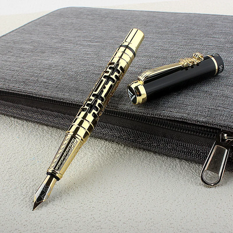 Luxury Quality New Hollow Out Metal Black Red Fountain Pen Financial Office Student Supplies School Stationery Ink Pens