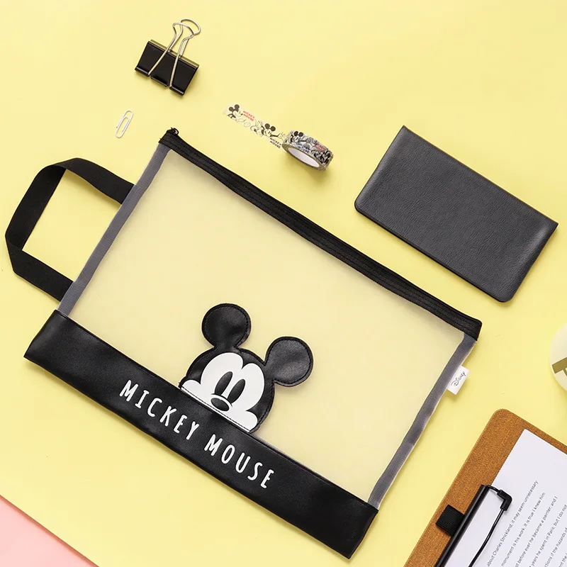 Disney Office Culture and Education A4 Grid Transparent Portable Leather File Bag Student Exam Information Storage Bag