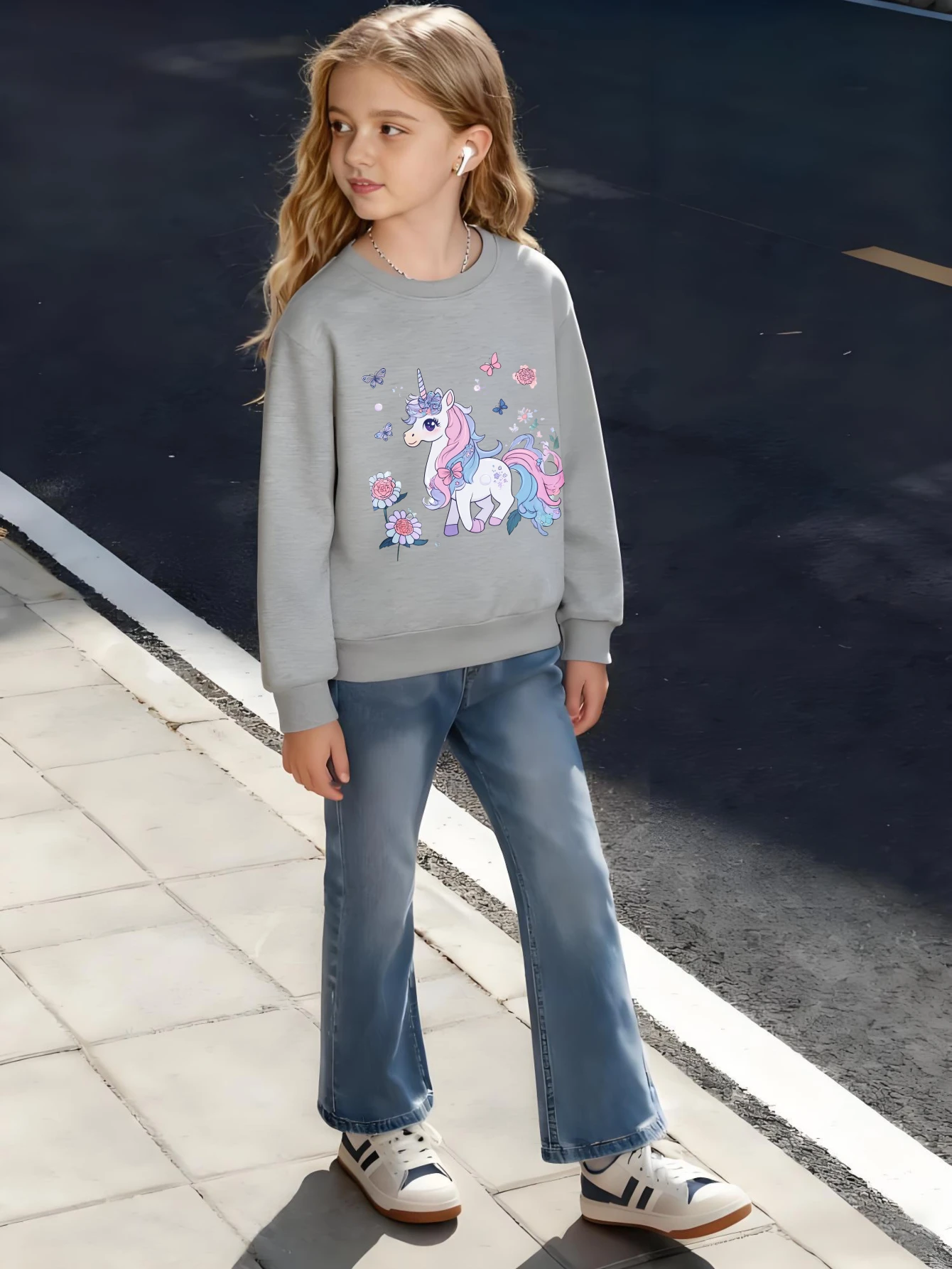 

​ Детский хлопковый свитшот с единорогом и цветочной короной и бабочкой для мальчиков и девочек в волшебном сказочном стиле ​