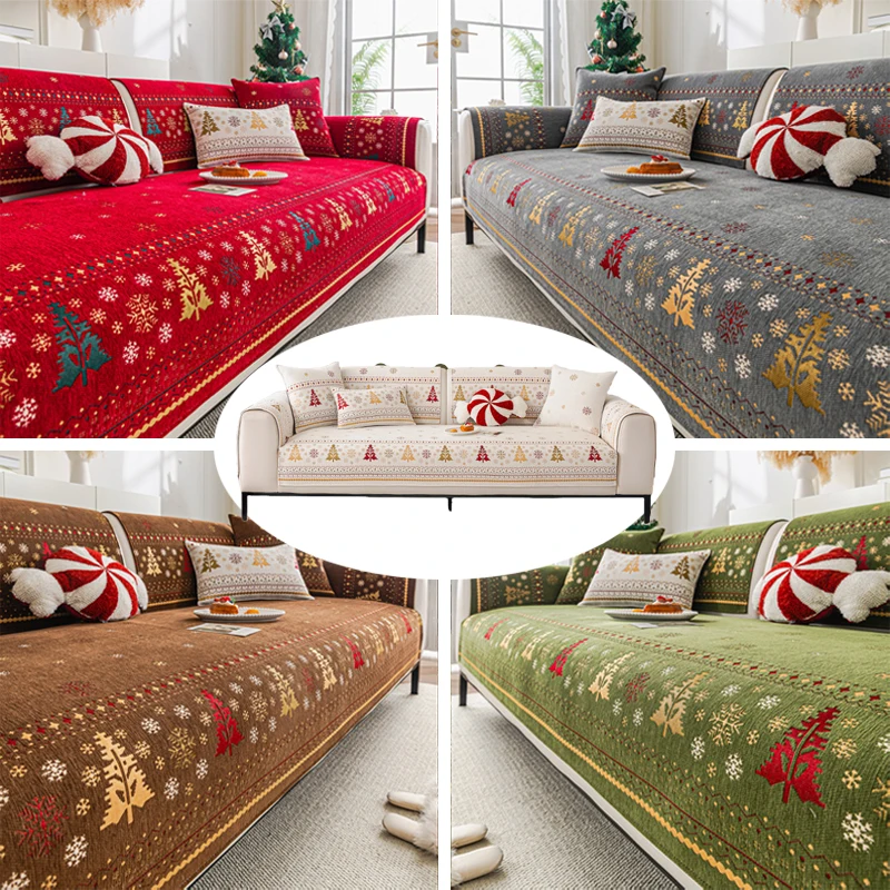 

1PC Christmas Tree Sofa Cover Chenille Sofa Cover Pet-Friendly Non-Slip Durable Machine Washable Fits All Sofa Sizes Home Decor