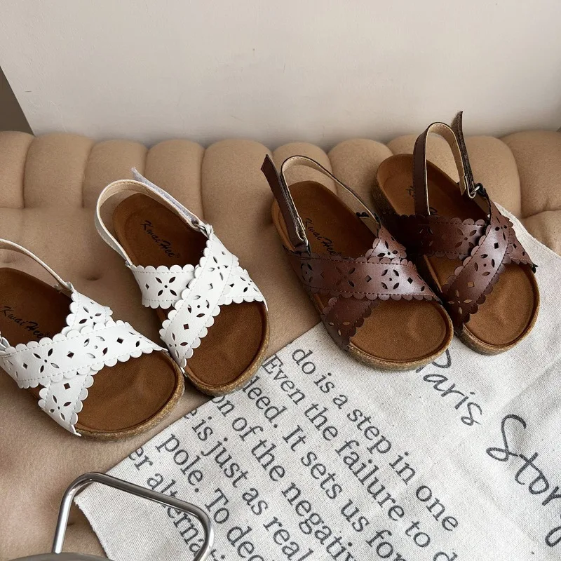 

Children's Sandals Made of Genuine Leather Worn on The Beach Cool with Loose Lace Exposed Toes Soft Soled Baby Boy shoes