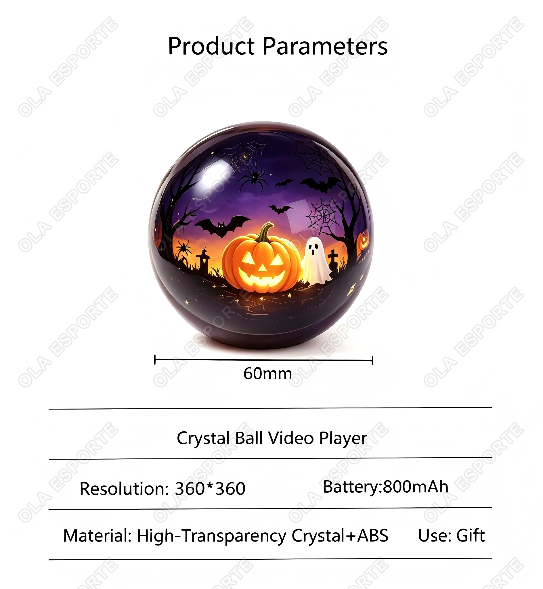 3D Video Crystal Ball E-Badge DIY Art Glass Ball Lamp Spherical Pixel Display 1.65inch Screen Video Player Smart Badge Gift Ht30