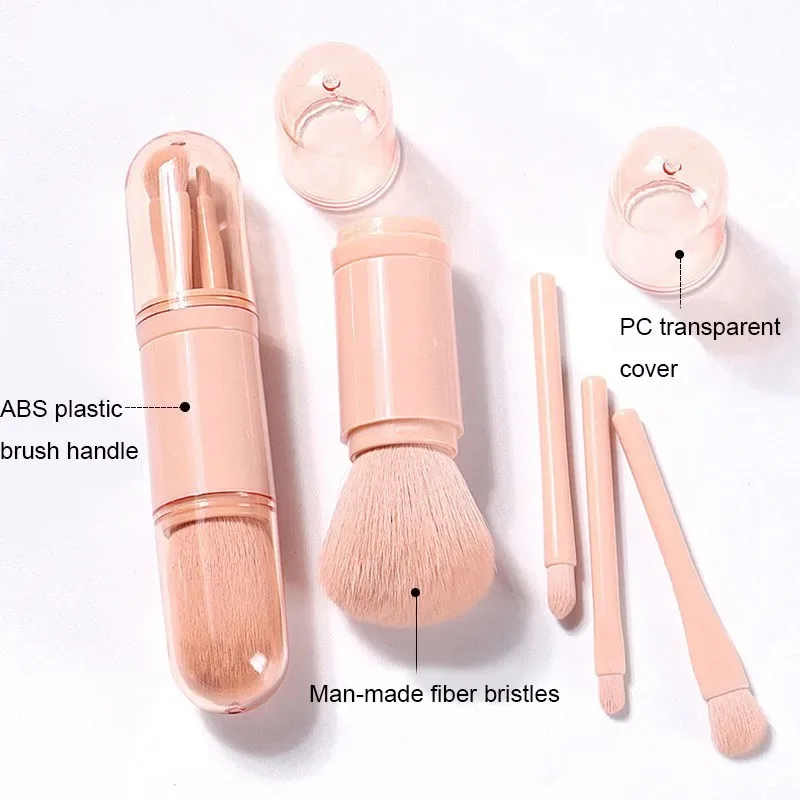 4pcs/set 4 In 1 Telescopic Makeup Brush Portable Travel Makeup Brushes Set Eyeshadow Loose Powder Mini Makeup Brush Beauty Tools