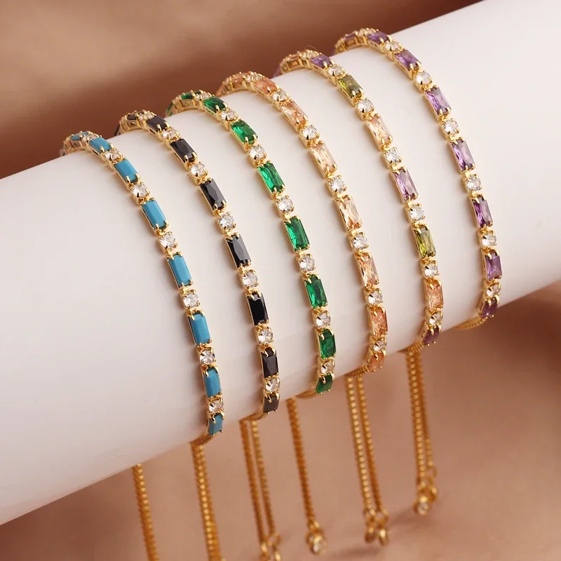 Luxury Tennis Rainbow CZ Chain Bracelet For Women Girls Wedding Zircon Iced Out Charm Hand Chain Ladies Party Fashion Jewelry