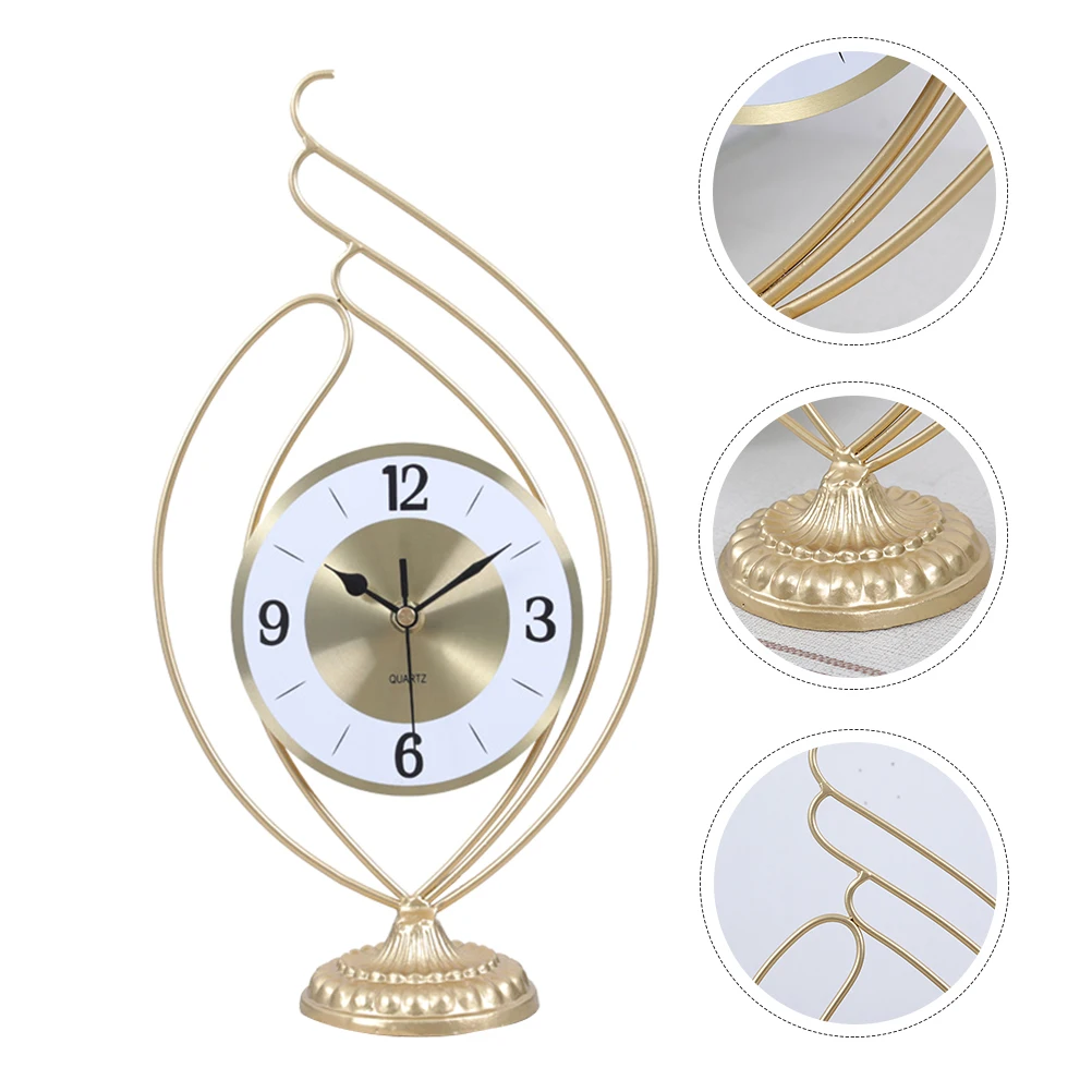 Retro Golden Decorative Mute Precise Timekeeping Office Metal Desktop Decor Table Clock Table Clock