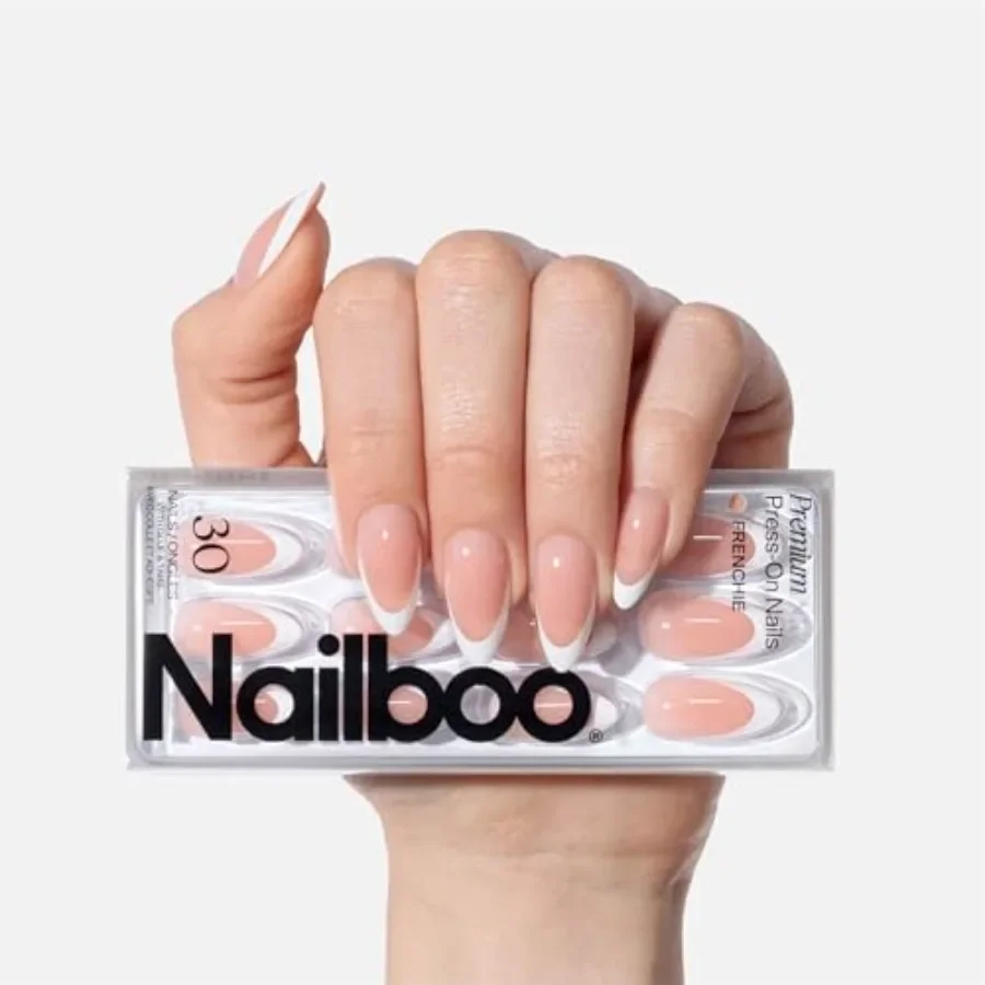 

SalonQuality Reusable Press On Nails for Fast DIY Manicure with Strong Hold Nail Glue Nail File Alcohol Prep Pads and Frenchie