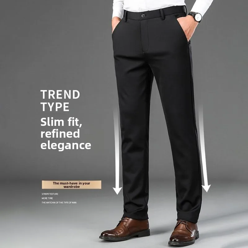 

Мужские повседневные брюки прямого кроя из эластичного хлопкового смесового материала, не мнущиеся, для работы, осенние, требуют сухой чистки