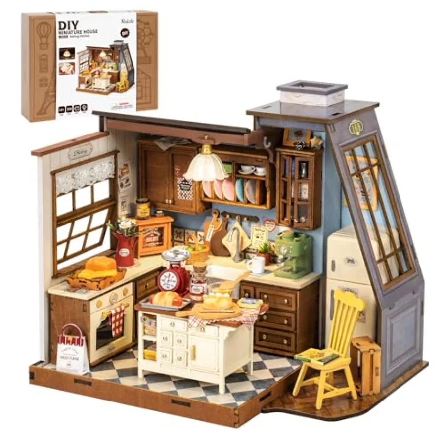 DIY Miniature House Kit for Adults, Mini Wooden Dollhouse Kit with LED Light Tiny House Diorama Building Kits Birthday Craft Ho view 2