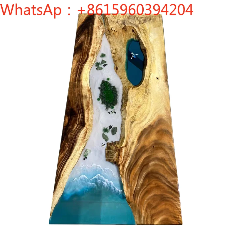 Customized epoxy resin river table sea wave solid wood board log tea board table creative furniture