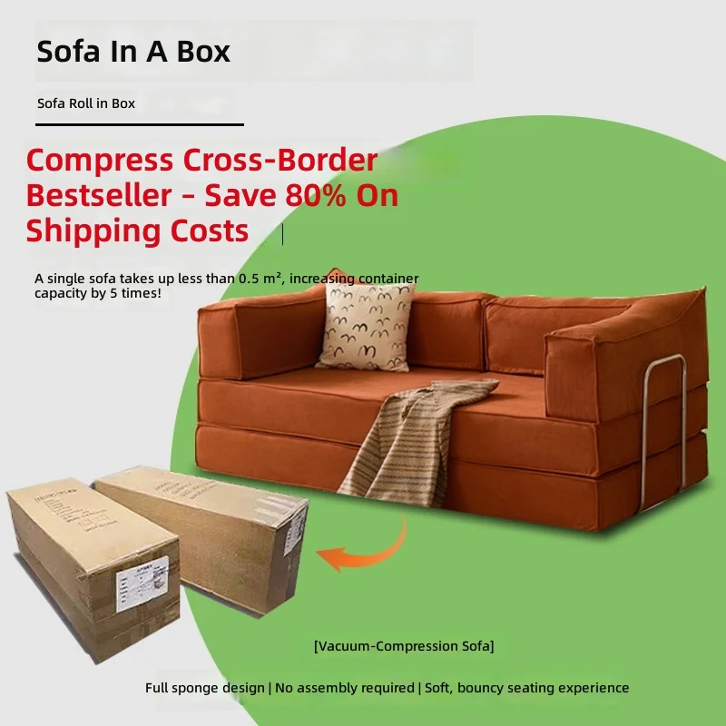 Compressed Teddy Bear Modular Croissant Pudding Sofa Bed,High-Density Foam,Vacuum-Rolled for Easy Shipping,Compact Foldable Sofa
