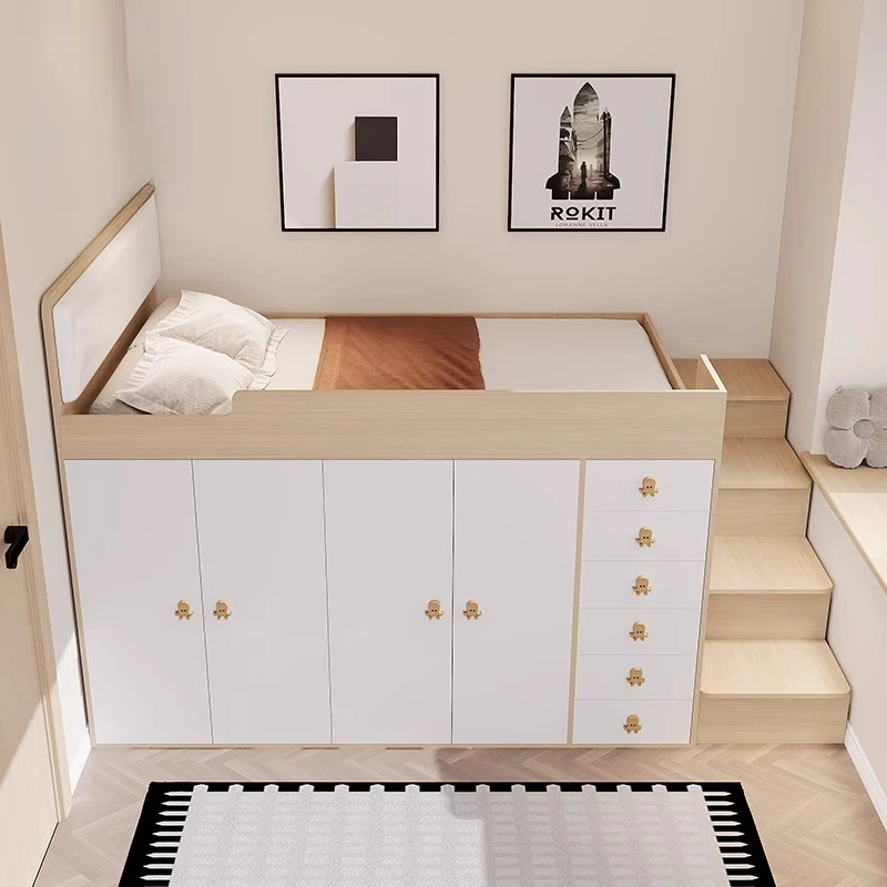 Cama de meia altura guarda-roupa combinação cama e armário inferior integrado quarto das crianças tatami caixa alta armário de armazenamento cama de solteiro