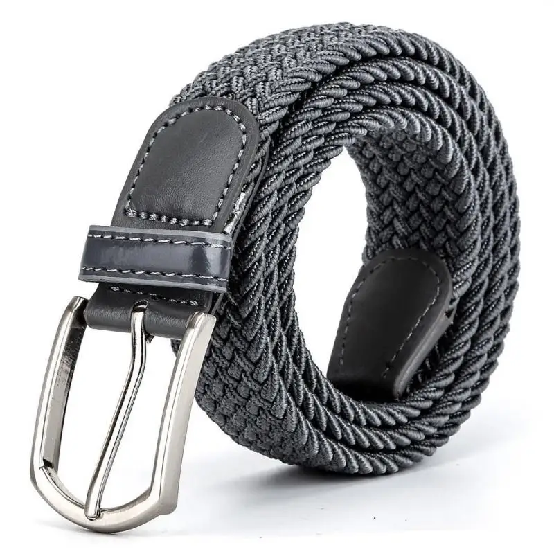 

Men Belt 110cm 1PCS Luxury White Grey High Leather Buckle New Elastic Braided Casual Women Canvas Korean All match Pin Denim