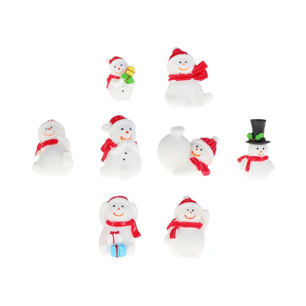 8 buah ornamen natal kerajinan menghias manusia salju bentuk Resin Lanscape miniatur