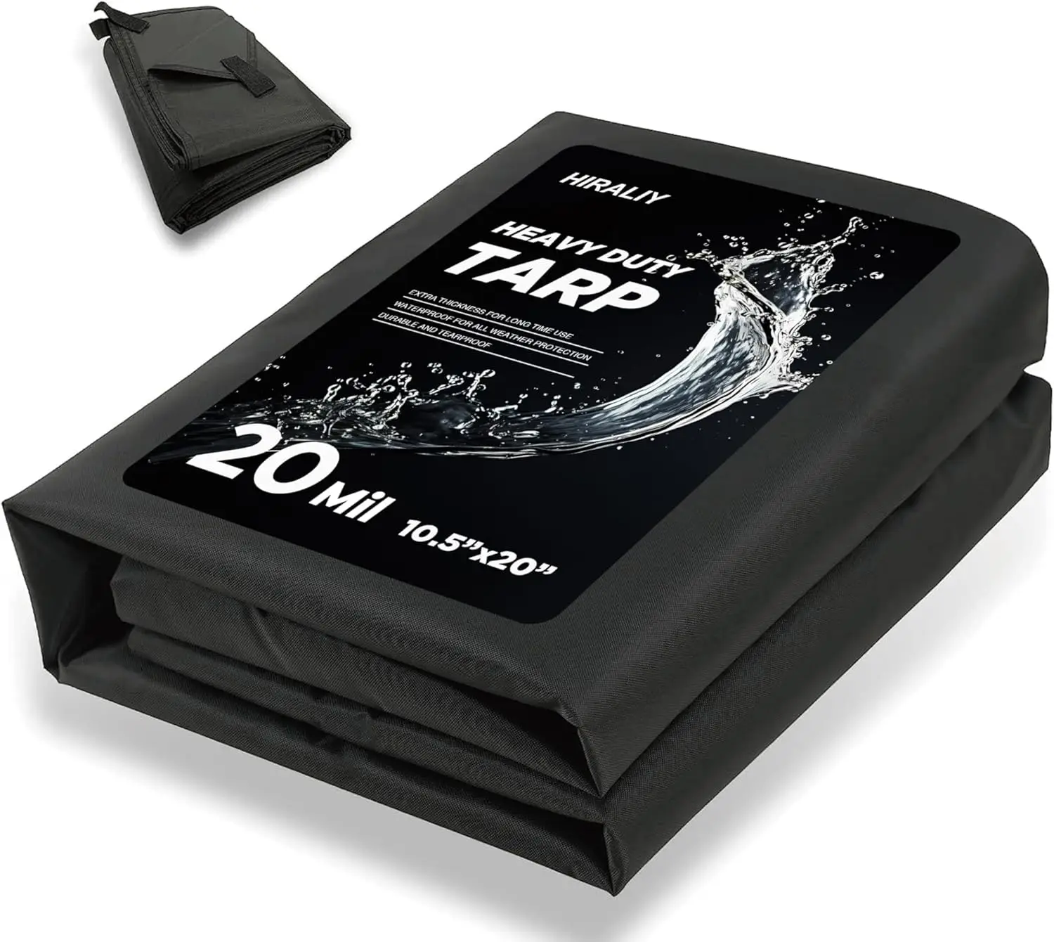 

20 Mil Heavy Duty Waterproof Tarp, 10.5x20ft Black Tarpaulin with Reinforced Loops, Multipurpose Oxford Fabric for Camping, Pool, Roof