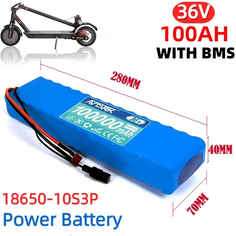 

36V100Ah 10S3P 18650 Lithium Battery Pack 600W 42V for Xiaomi M365 Pro Ebike Bicycle Scooter Inside with 20A BMS XT60 and T PLUG