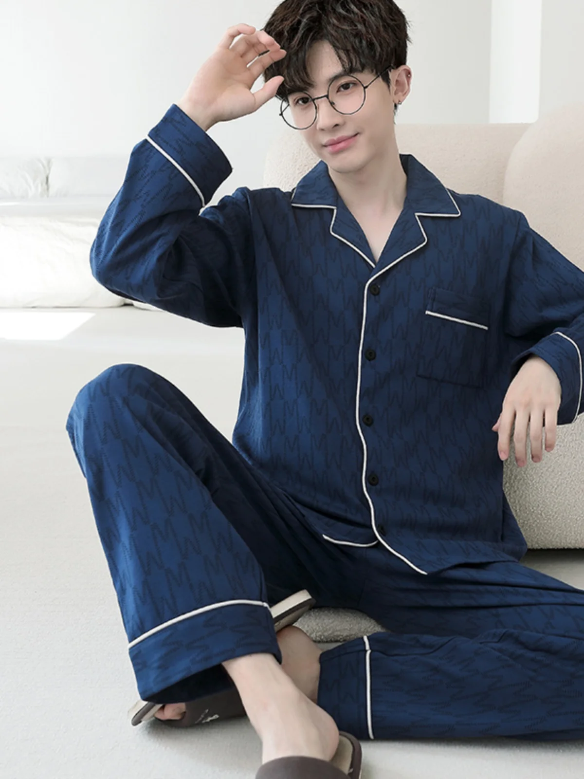 DAIMELU Spring and autumn men's pajamas pull frame pure cotton long-sleeved plus size youth cartoon loungewear Plus Size Nighty