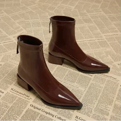 Women Ankle High Heels Chelsea Boots Pointed Toe Shoes  Designer Pumps Winter New Brand Shoes Women Motorcycle Boots