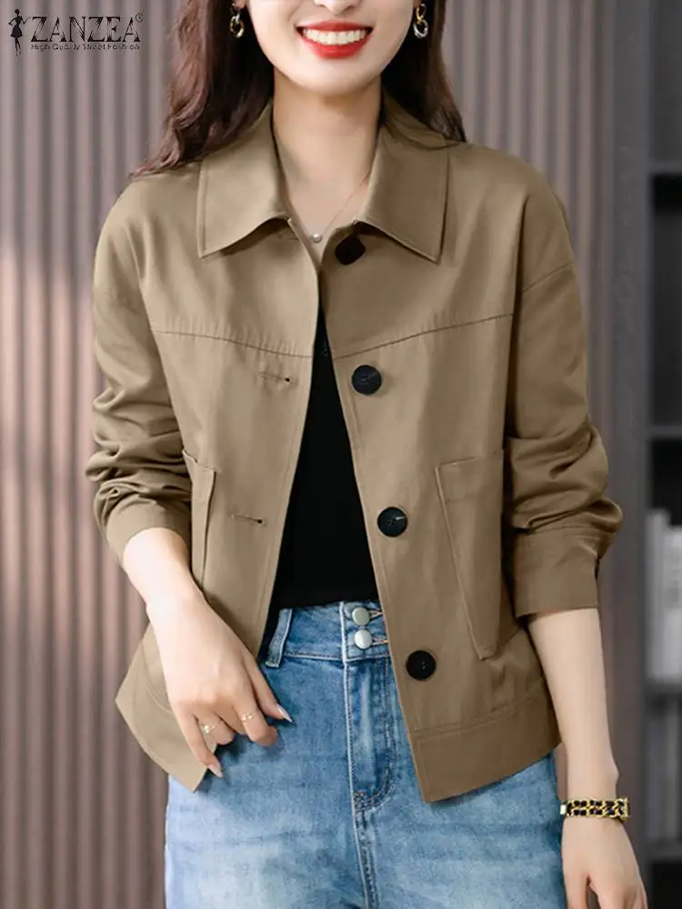 ZANZEA Woman Vintage OL Coats Female Casual Loose Outwear Long Sleeve Lapel Neck Solid Outwear Autumn Elegant Office Jackets