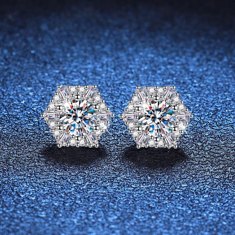 18K platinum diamond stud earrings six-pointed star luxury versatile plated PT950 platinum D color moissanite jewelry for women