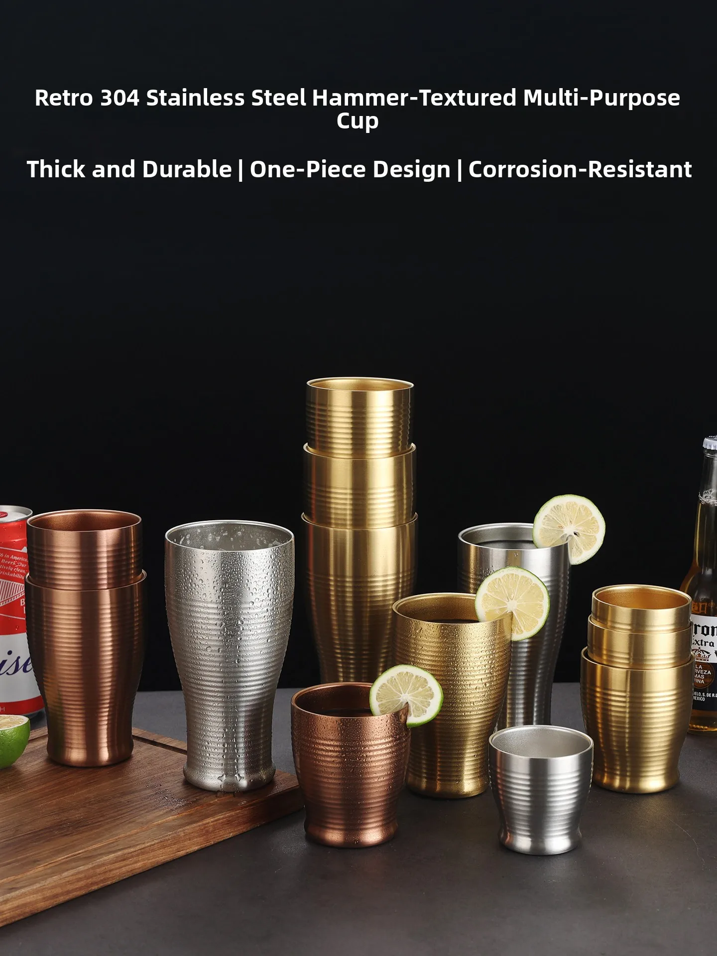 

Korean Style 304 Stainless Steel Beer Cup Double Layer High Foot Large Capacity Beverage Cup for Dining And Catering