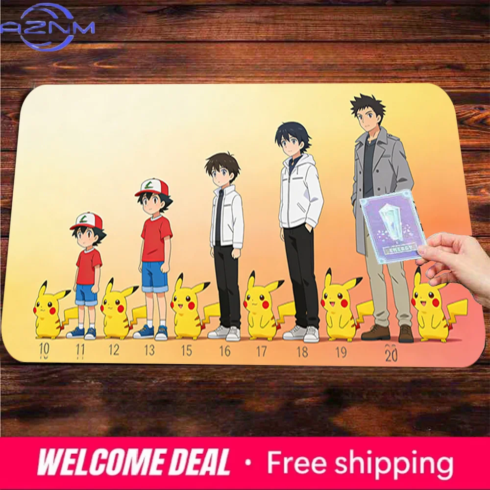 

Коврик для мыши Ash & Pikachu Age Evolution, нескользящий игровой коврик для TCG, настольный коврик