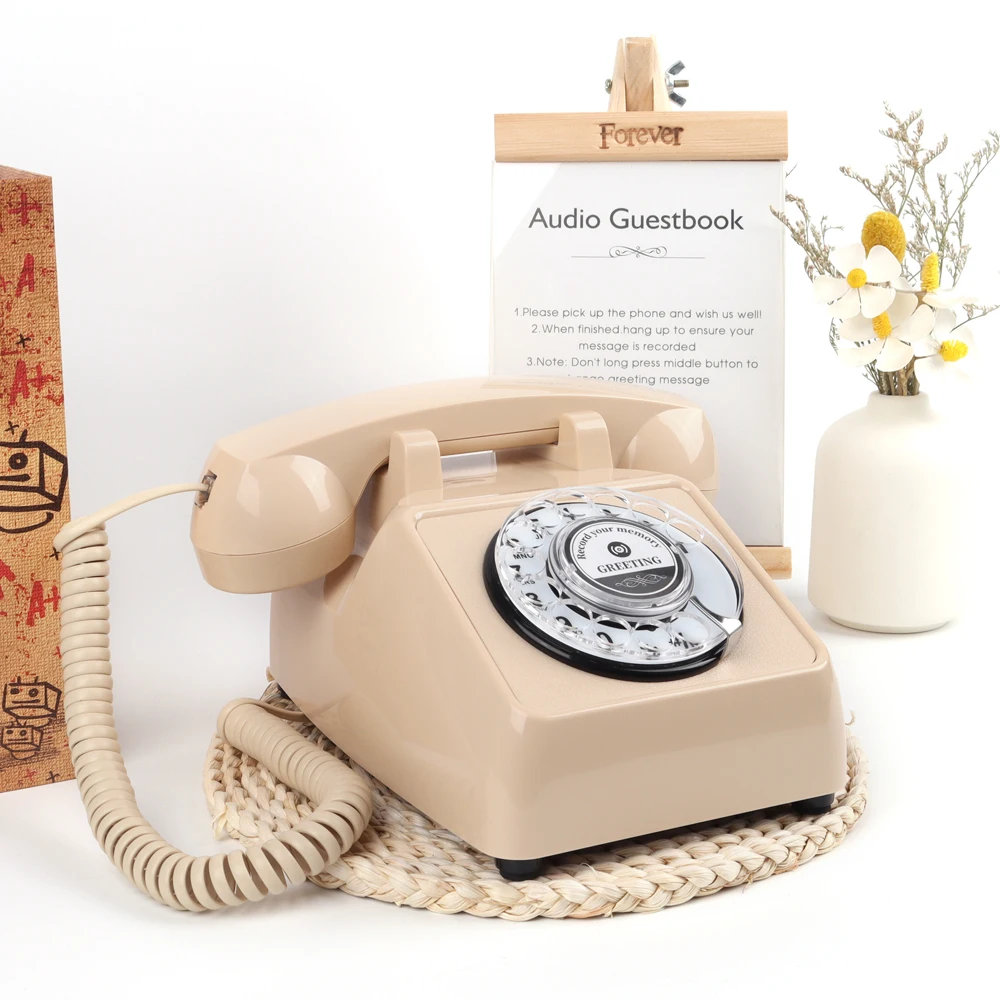 Beige Wedding Audio Guestbook Phone Vintage Wedding Recording Phone Touch Dial Voicemail Guest Phone