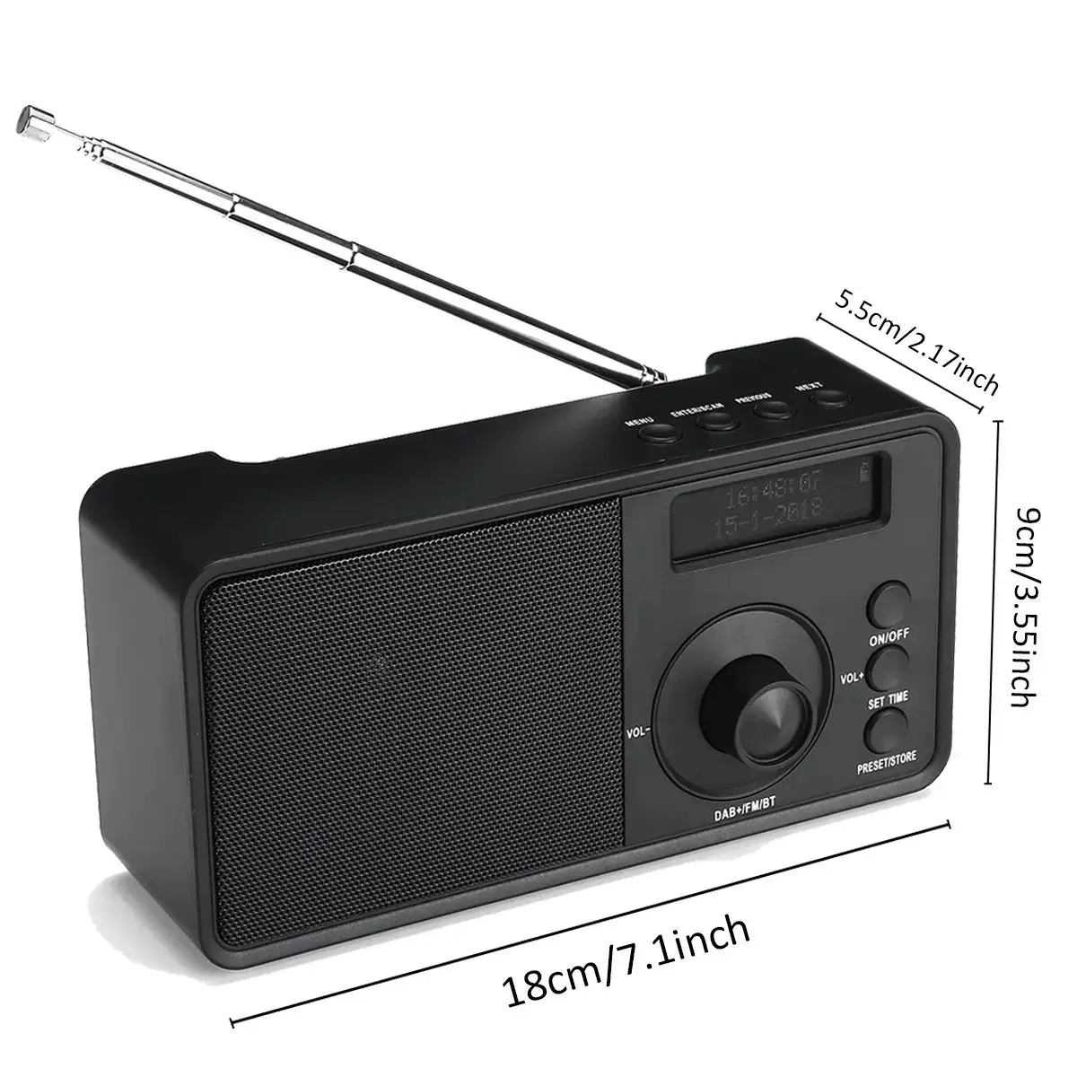 Przenośne radio cyfrowe DAB + Bezprzewodowy głośnik stereo Bluetooth Wyświetlacz LCD Zewnętrzny zestaw słuchawkowy Obsługa budzika FM AUX