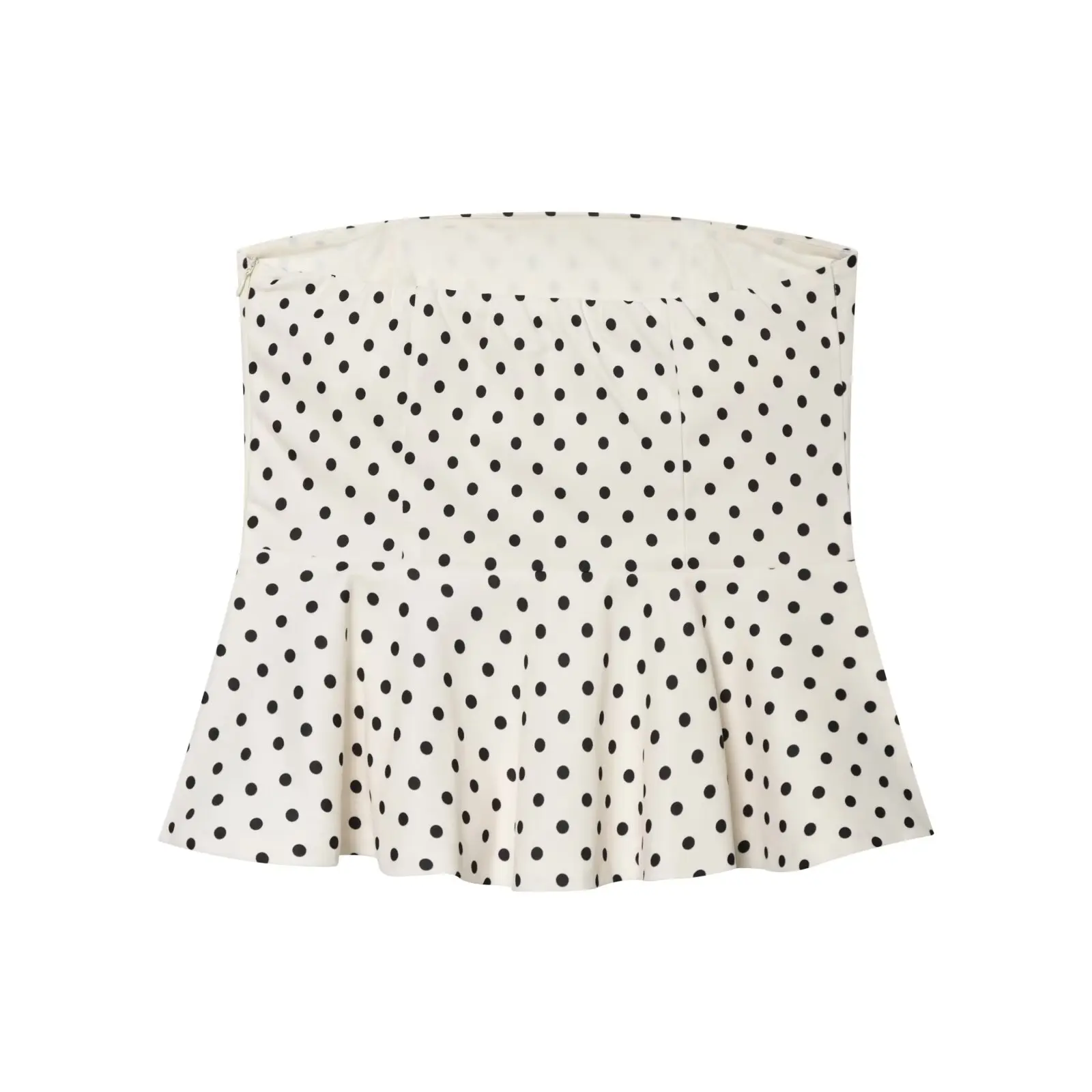 Willshela Women Fashion Dot Pleated Ruffled Hem Side Zipper Tops Vintage Strapless Backless Female Chic Lady Cropped Tops